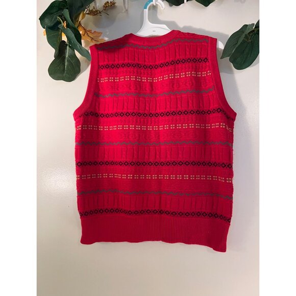 Vintage V-Neck Vest Sweater~Geometric Sleeveless Pullover L - Picture 6 of 11